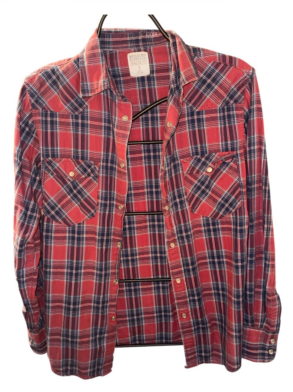 Mossimo Supply Co. Red and Navy Plaid Long-Sleeve Button-Down Shirt